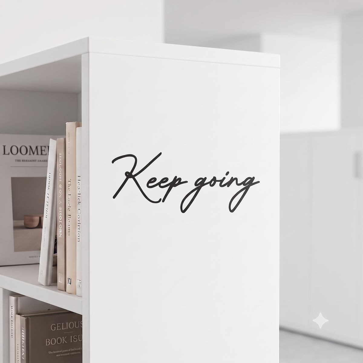 ビジネスステッカー 転写タイプ 英語格言「Keep going」：本棚・オープンシェルフ・オフィス収納用 カッティングタイポグラフィ（横幅30cm）
