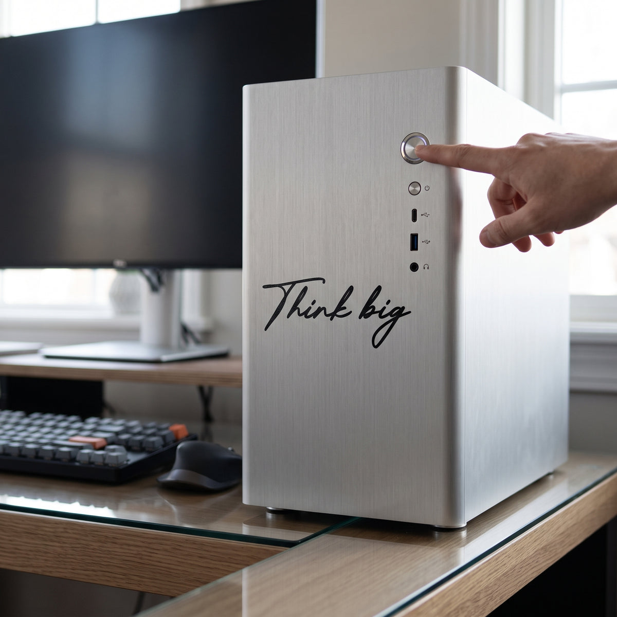 転写タイプ 英語格言「Think big」：PCケース・ガジェット・オフィスデスク用 ミニマルカッティングステッカー　ウォールステッカー （横幅20cm）