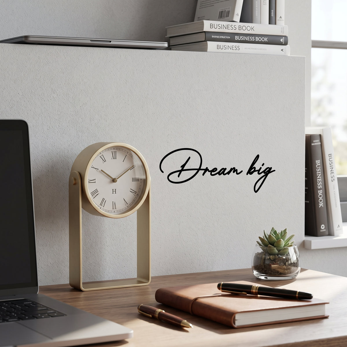 転写タイプ 英語格言ウォールステッカー 「Dream big」：デスククロック横・パーソナルブース・書斎壁面用 ミニマルレタリング（横幅20cm）