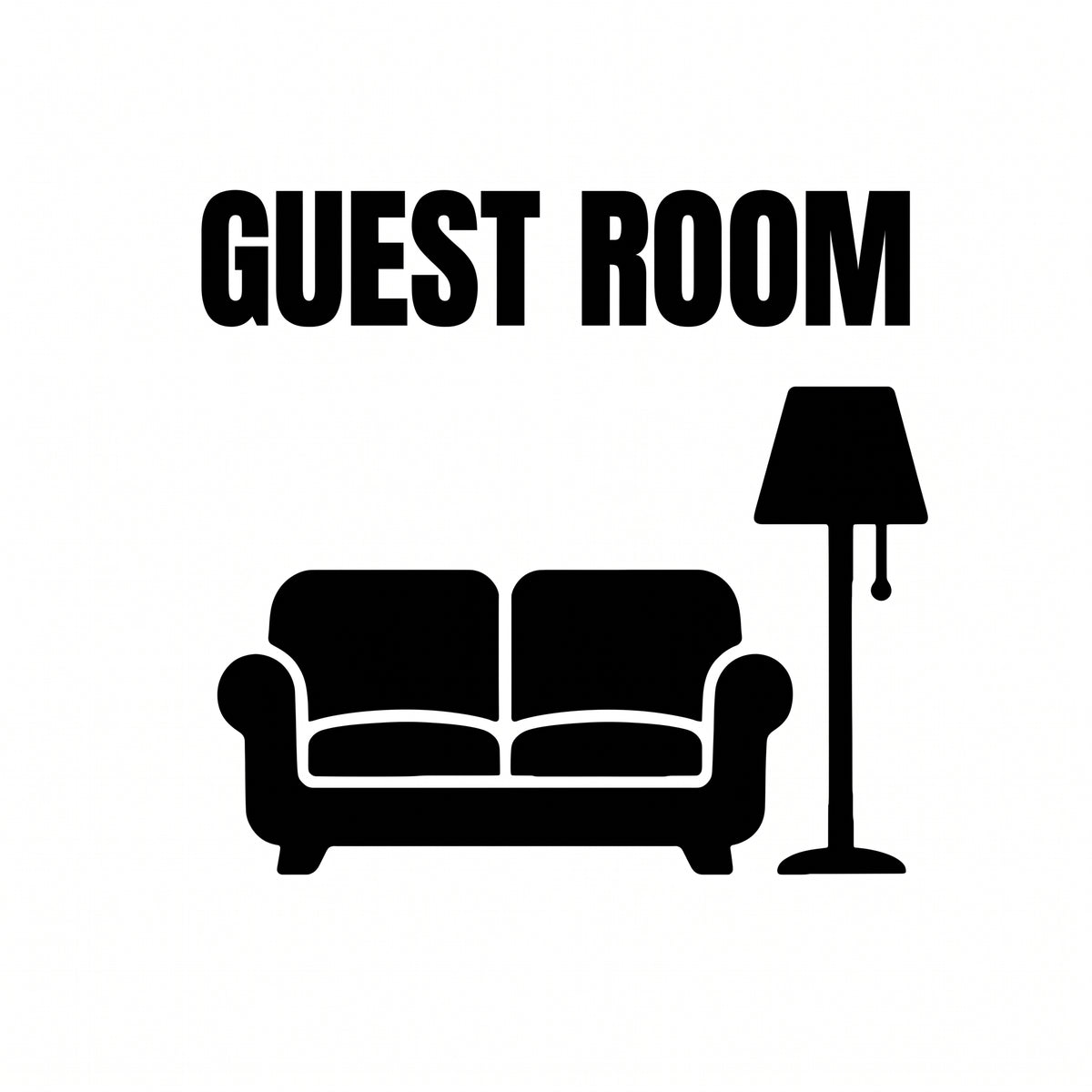 転写タイプ ソファ＆ランプ「GUEST ROOM」：オフィス来客室・応接室・サロン扉用 ドアサインステッカー　ウォールステッカー（横幅15cm）